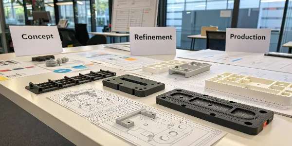 A flowchart showing different prototyping methods at various product development stages.