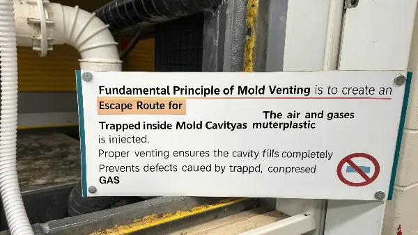 Close-up of a vent on a mold parting line