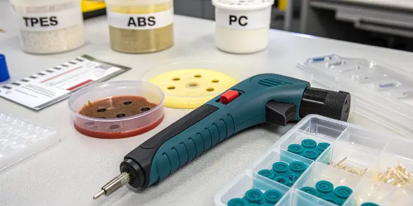 A chart showing compatible plastic material pairs for overmolding.