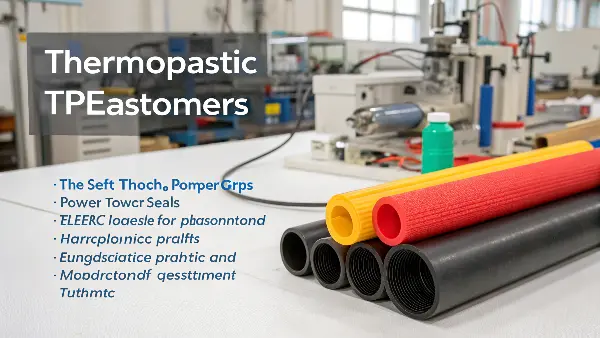 Raw TPE pellets next to a finished molded part with a soft-touch grip