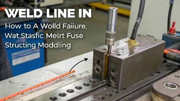 Diagram showing two melt fronts meeting around a pin in an injection mold to form a weld line.