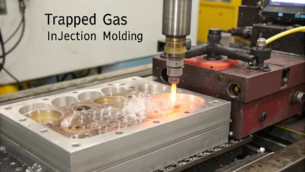 Diagram showing gas being trapped in a mold cavity, causing a short shot.