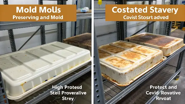 Organized Mold Storage A well-organized mold storage area with molds on labeled shelves