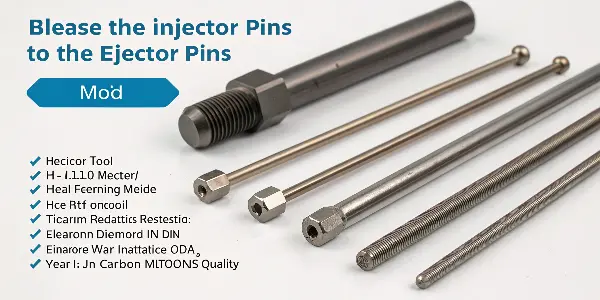 A collection of different sizes and types of steel ejector pins for injection molds