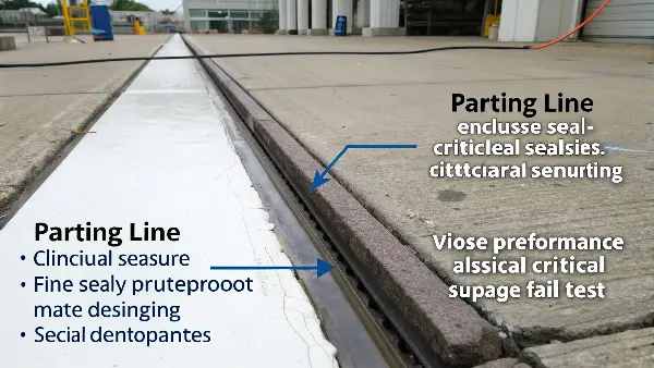 Diagram of a a plastic part with an O-ring groove, showing the parting line away from the sealing surface.