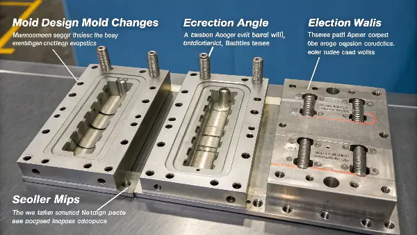 A diagram showing the before and after of a mold's ejection system design.