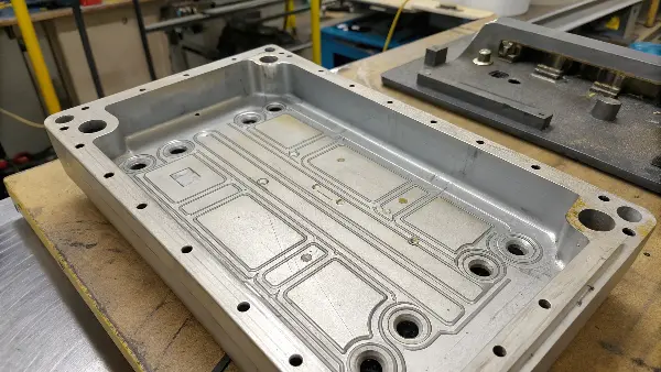 An example of a plastic part with visible scratch and drag marks.