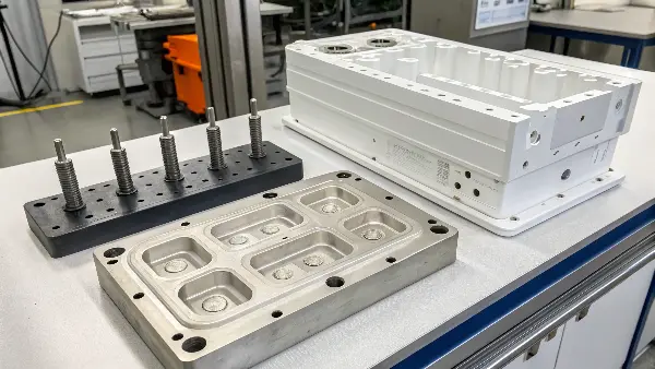 A CAD design of a mold next to its 3D printed counterpart.