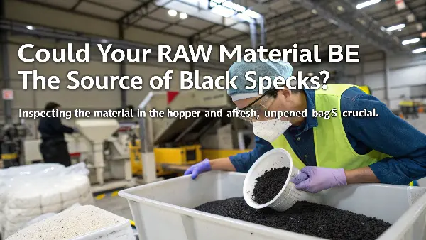 An inspector examining plastic pellets in a container for signs of contamination.