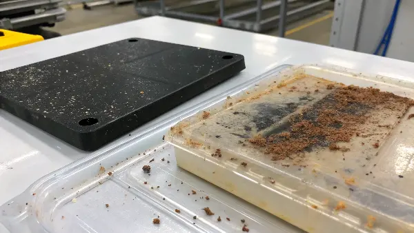 Side-by-side comparison of a degradation speck and a contamination speck