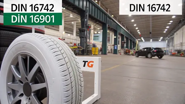 Technical Drawing with DIN Tolerances A technical drawing of a plastic part with tolerance callouts highlighted.