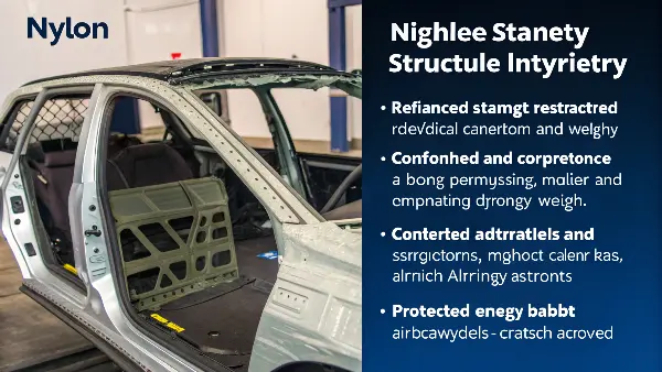 Nylon for Vehicle Safety A cutaway view of a car showing structural nylon components and safety systems.