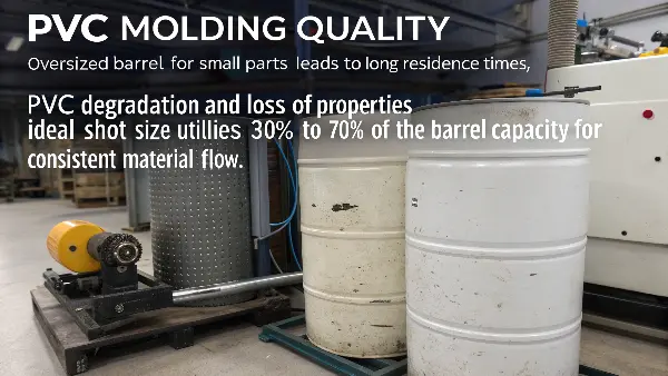 Shot Size Impact on PVC Molding Illustration comparing a small shot size in a large barrel vs. an optimal shot size.