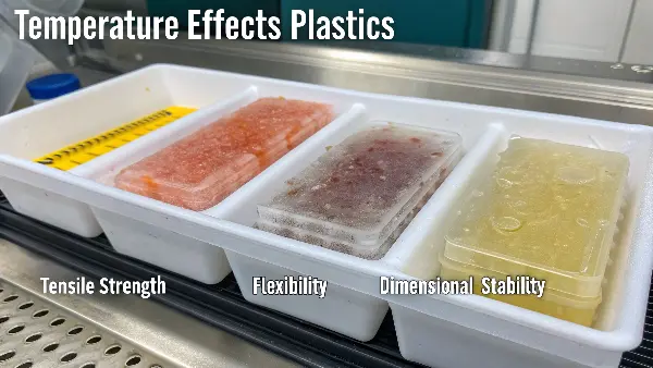 Diagram showing molecular changes in plastic at high and low temperatures