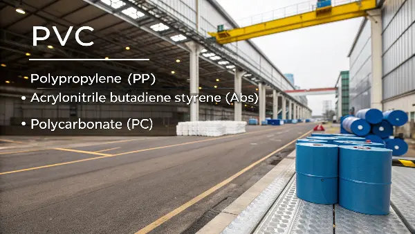 Comparison of Injection Molding Plastics A display of various injection molded parts made from different plastics like PVC, ABS, PP, and PC.