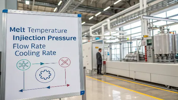 Four Core Plastic Processing Variables Diagram showing the four core variables of injection molding.