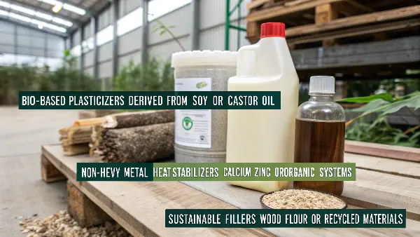 Different types of raw eco-friendly additives in lab containers.