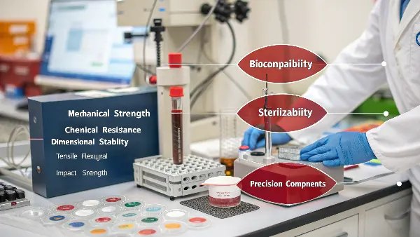 Material Properties for Medical Applications A close-up of a plastic material being tested for tensile strength in a lab.