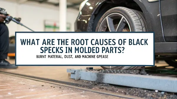 A magnifying glass over a plastic part showing different types of black specks.