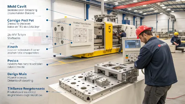 Injection Molding Cost Factors Image showcasing a complex multi-cavity injection mold next to a simple single-cavity mold.