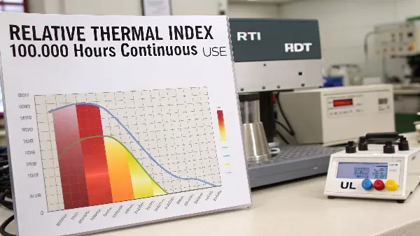 A graph showing material property degradation over time at various temperatures