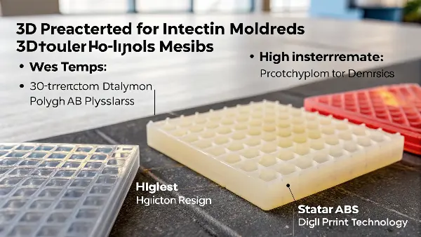 Close-up shot of a high-temperature 3D printing resin bottle next to a finished mold.