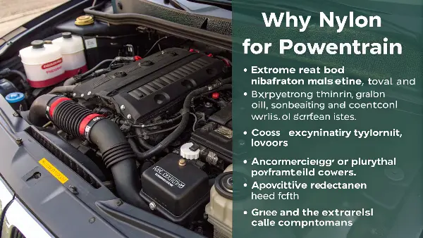 Nylon Under-the-Hood Components An engine bay highlighting several components made from black glass-filled nylon.