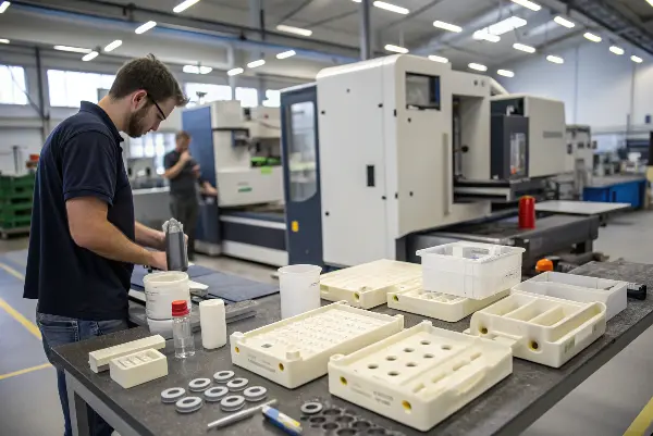 A CNC machine cutting a plastic prototype