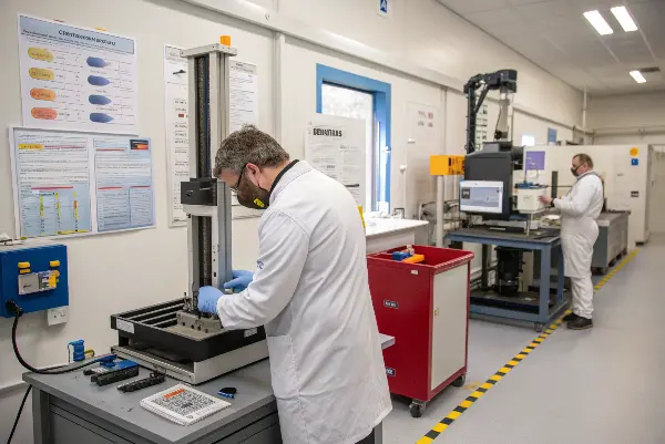 A plastic prototype undergoing stress testing in a lab environment