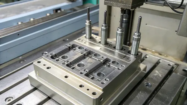 Mold Ejection System with Pins Ejector pins pushing a finished part out of a mold