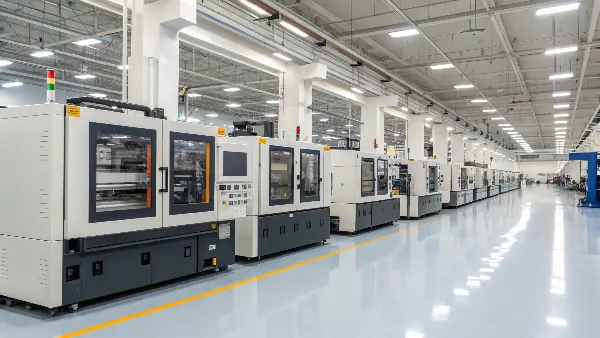 A close-up of a multi-cavity mold opening to eject multiple finished parts at once.