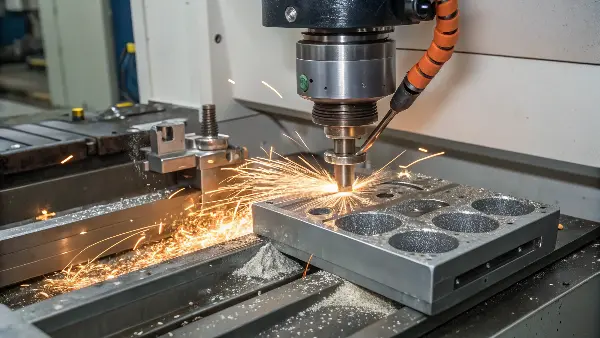 CNC Mold Machining CNC machine carving a mold cavity
