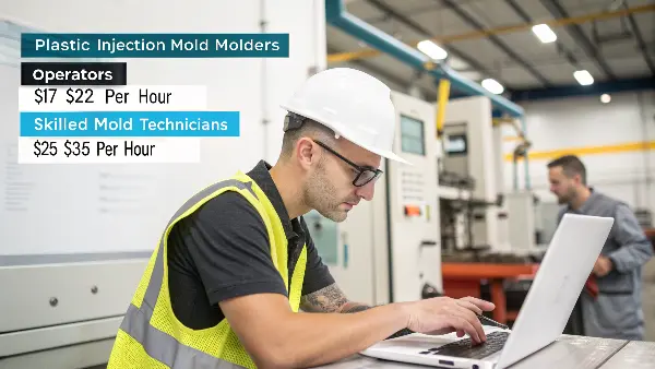 A skilled injection molding technician inspecting a finished part.