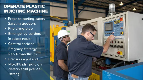 Operator adjusting settings on a plastic injection molding machine.