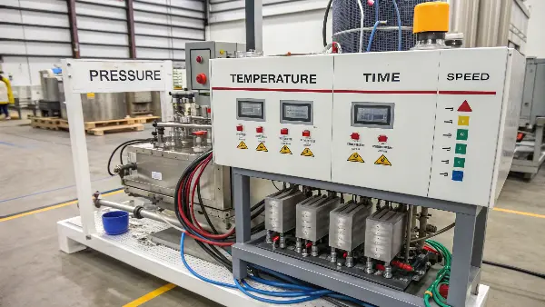 Control panel of an injection molding machine displaying process variables