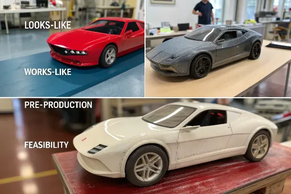 Four different prototypes showing increasing levels of fidelity