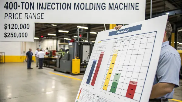 400 Ton Injection Molding Machine A medium-sized 400-ton injection molding machine in a clean factory.