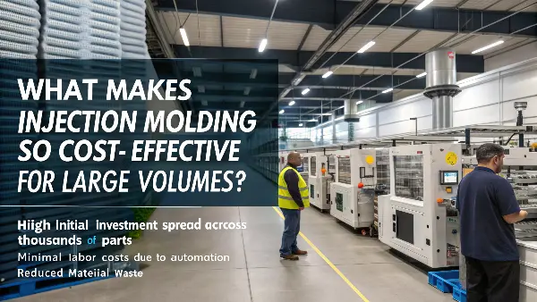 A graph showing the cost per part decreasing as production volume increases for injection molding.