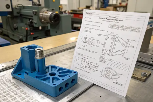 A 3D model of a plastic part highlighting key design features like draft angle, uniform wall thickness, and corner radii.