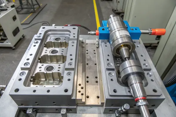 A diagram showing the main components of an injection molding machine: injection unit and clamping unit.