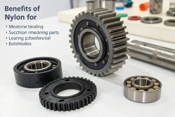 A set of white plastic gears and bearings made from Nylon