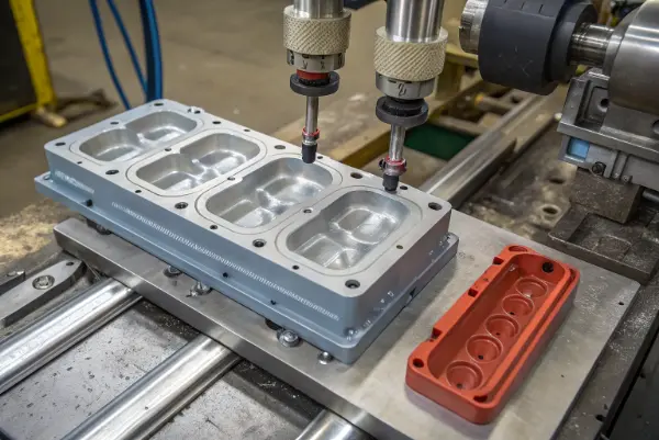 A diagram showing the four stages of the plastic injection molding cycle.