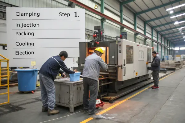 A 5-step infographic of the injection molding process
