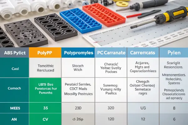 A collection of plastic pellets of different colors, representing the variety of materials available for injection molding.