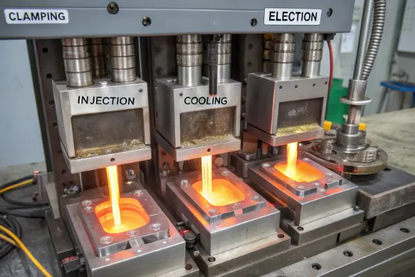 A simple animation showing the four stages of injection molding
