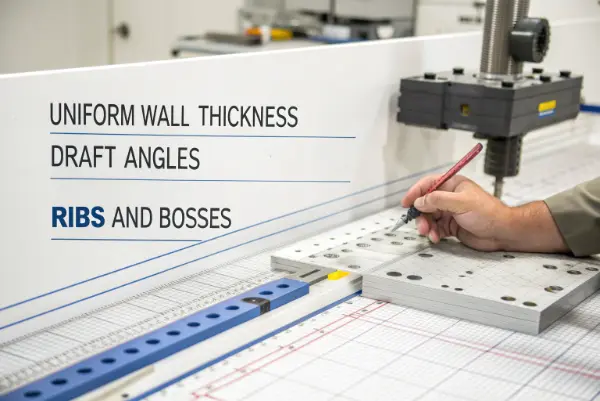 A CAD design highlighting uniform walls, draft angles, and well-designed ribs