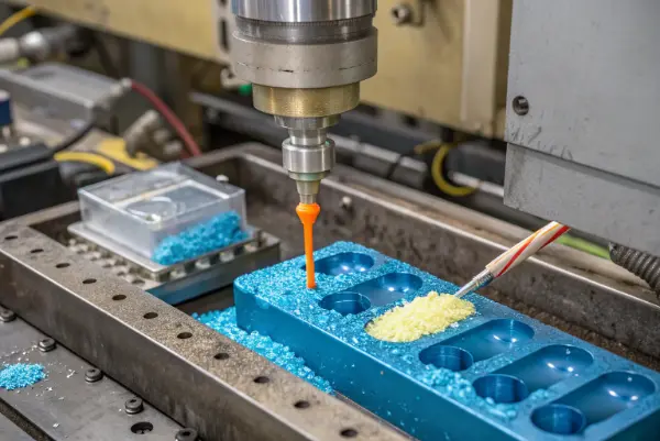 Plastic Injection Molding Process A plastic injection molding machine in operation