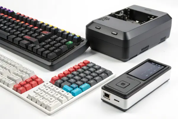 A sleek black computer mouse and keyboard made from ABS plastic
