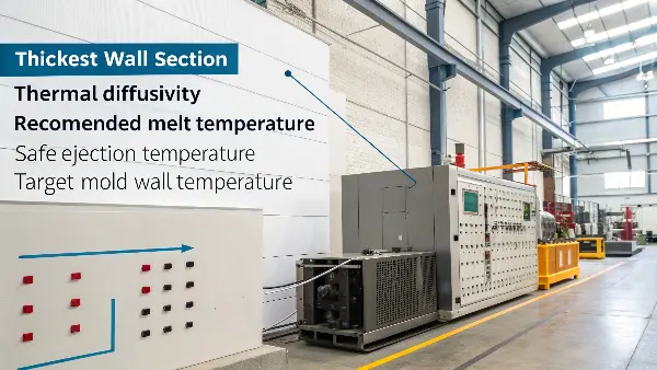 A person using a caliper on a plastic part with a computer showing simulation software in the background.