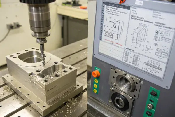 CNC machine cutting plastic block